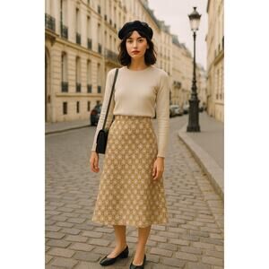 Ann Taylor Factory Beige Linen Blend Midi Skirt Size 14 NWT Office Chic